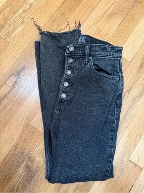 Abercrombie & Fitch Women's Black Straight Leg Jeans with Button Fly